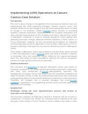 implementing lean operations at caesars casinos|Implementing Lean Operations at Caesars Casinos.